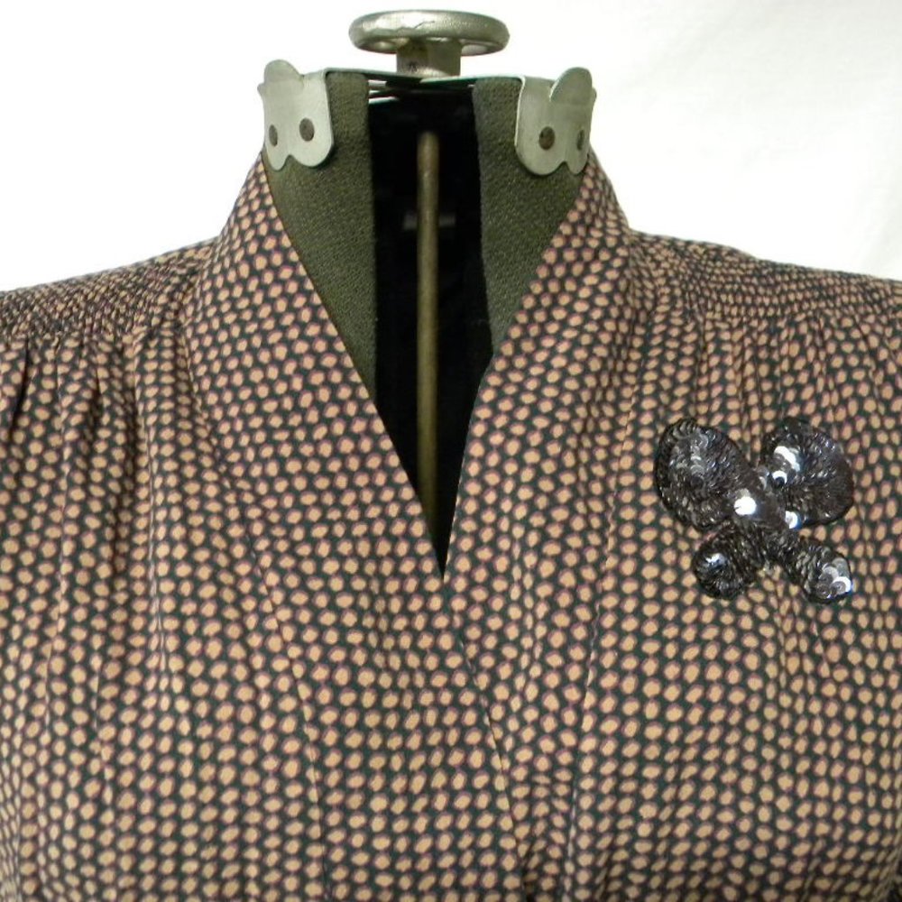 Retro 40s Tan Red Green Peplum Swing Dress 22W 2X